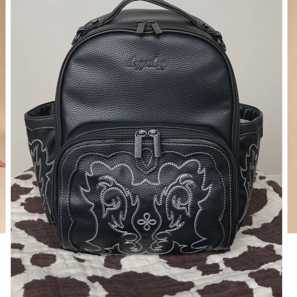 Designer Black mini diaper Backpack with Embroidered Details